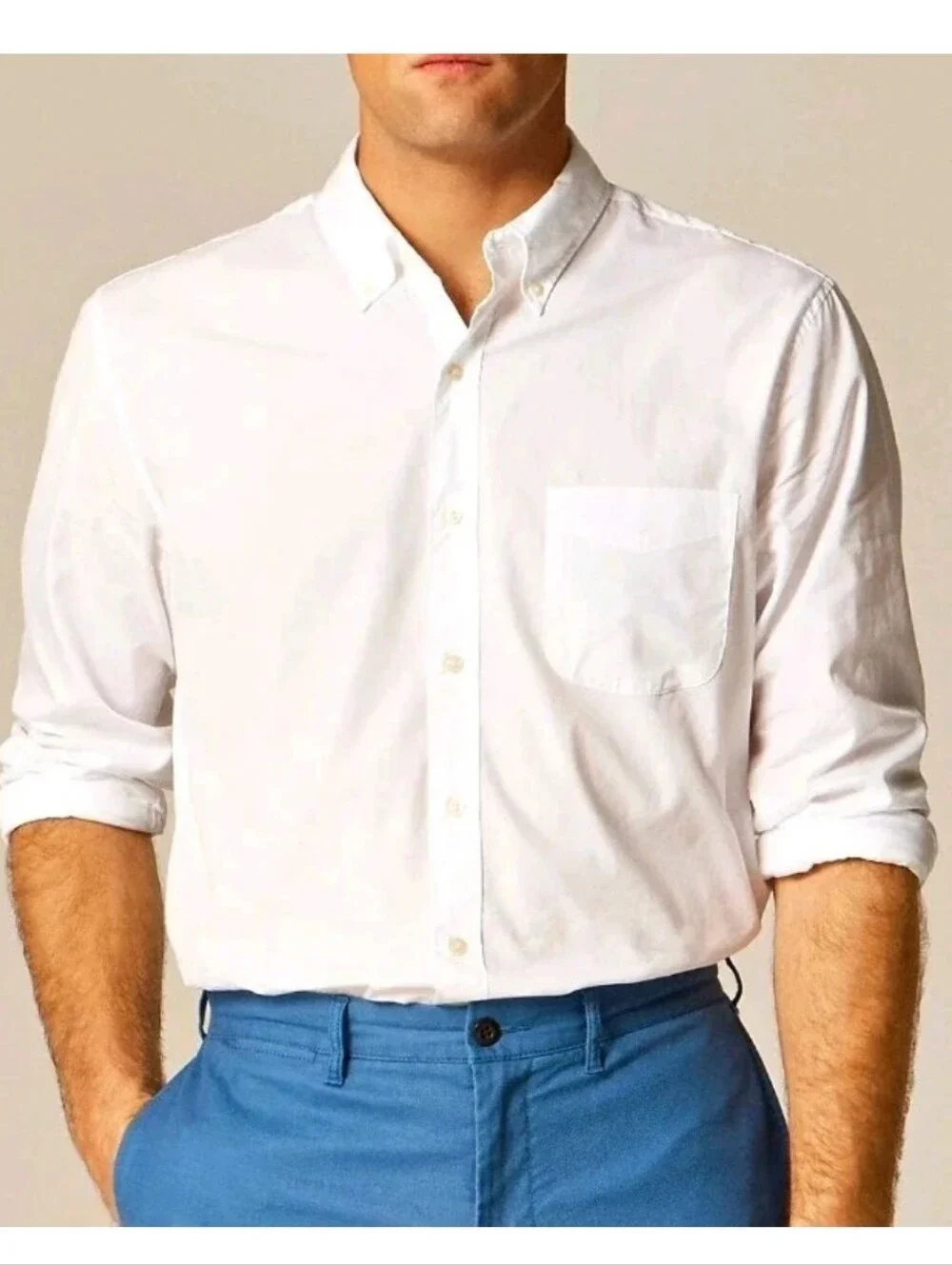 J. Crew Secret Wash White Classic Fit 100% Cotton Button-Down Shirt for Men Sz L